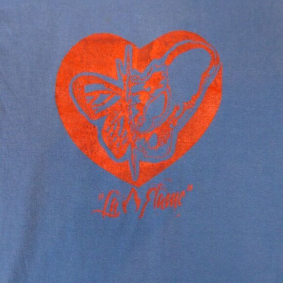 Vintage La Flame Shirt Mens Medium Blue Short Sleeve V Neck Single Stitch - Picture 7 of 9